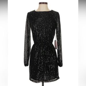 Elegant Black Sequin Long Sleeve Dress
